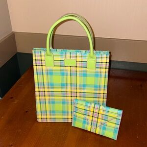Baekgaard Pastel Green Leather Boxed Tote Clueless Acedemia Hardside Plaid